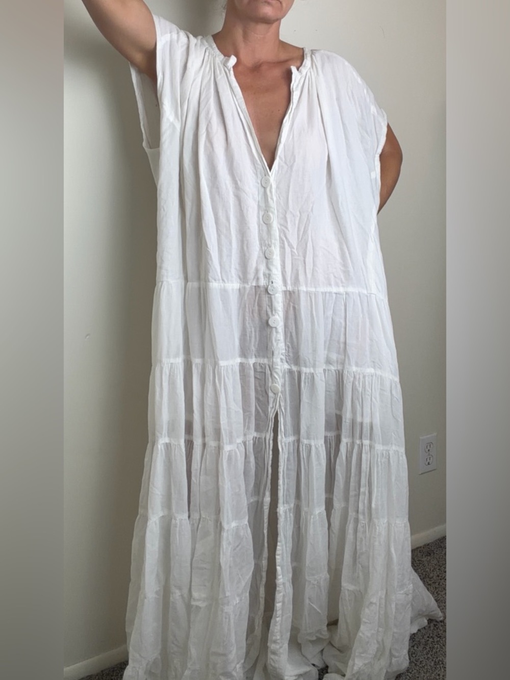 ERiKA PENA White Tiered Cotton Maxi Dress OS